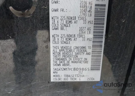 2015 Nissan Rogue S from USA, damaged, VIN 5N1AT2MT7FC809865